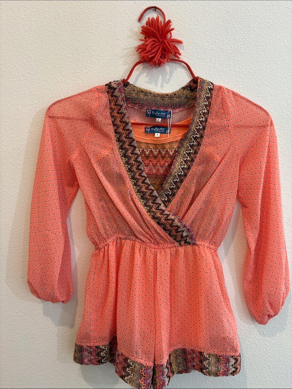 Truly Me Orange Brown  Long Sleeve Girls One-Piece Romper